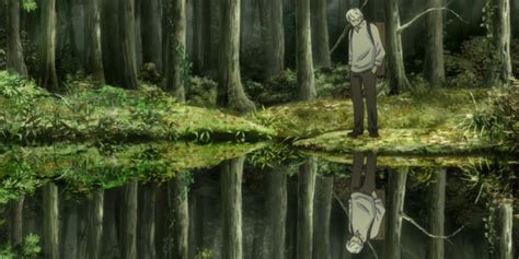 Ginko de Mushishi en un bosque tranquilo