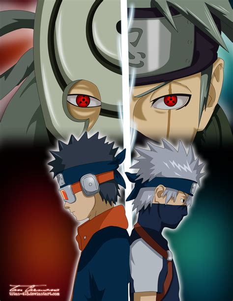 Obito y Kakashi como ninjas