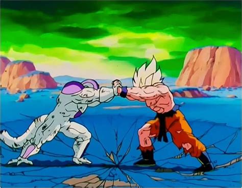 Goku y Freezer luchando en Namek