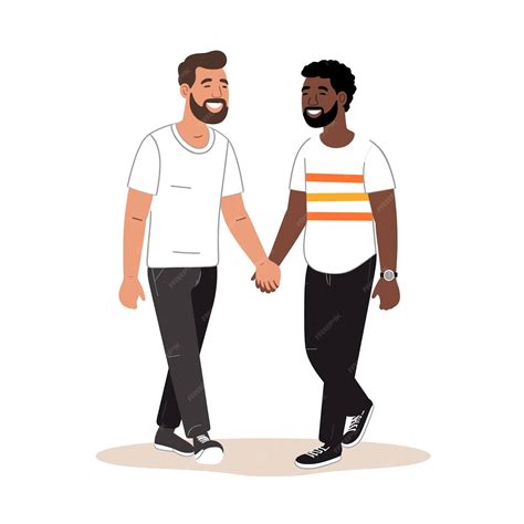Ilustración de dos hombres jóvenes tomados de la mano en un parque