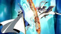 Natsu destruyendo la esfera de Zalty