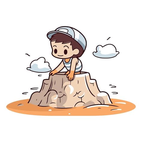 Niño con marcas faciales sentado solo en una roca en el desierto