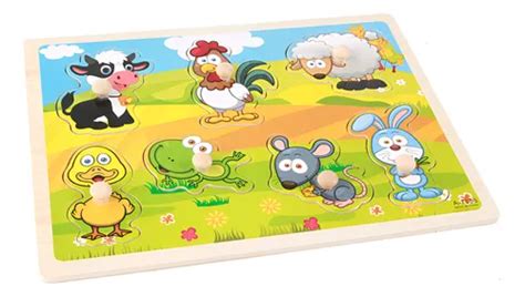 Puzzle táctil de madera con animales de granja