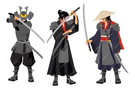 Ilustración de samuráis practicando bujutsu con diferentes armas