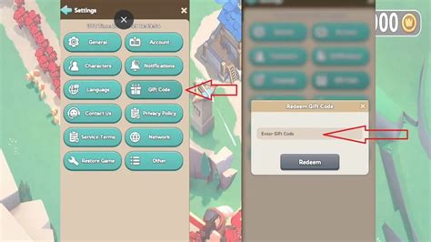 Captura de pantalla de la interfaz de canje de códigos de un juego móvil