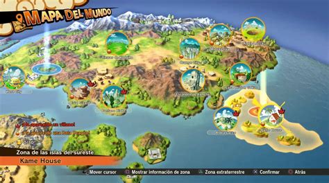 Mapa del mundo de Dragon Ball Z: Kakarot con iconos de Bolas de Dragón