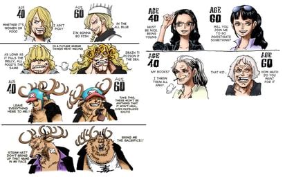 Bocetos de Sanji con 40 y 60 años