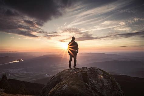 Persona mirando el horizonte al amanecer