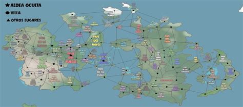 Mapa del mundo de Naruto con puntos de interés