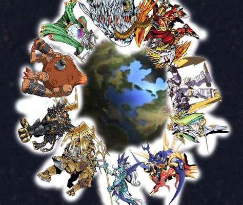 Arte conceptual de los 10 Guerreros Legendarios de Digimon Frontier.