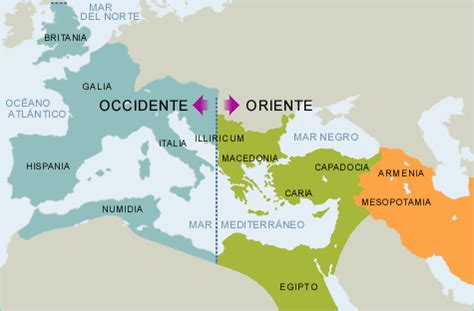 Mapa del Imperio de Oriente y el Reino Occidental