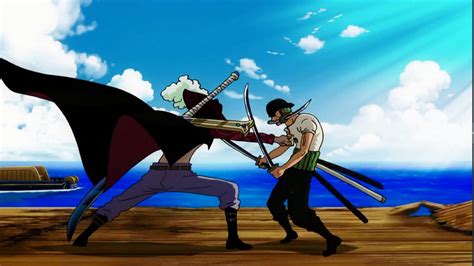 Dracule Mihawk enfrentándose a Zoro