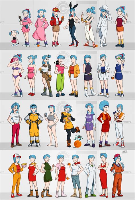 Bulma en diferentes atuendos icónicos de Dragon Ball