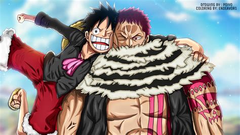 Katakuri caído y Luffy observando