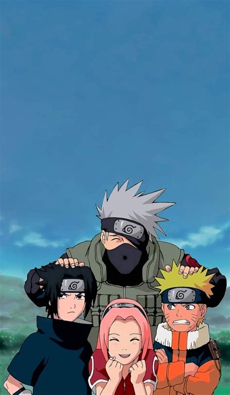 Ilustración de Kakashi enseñando al Equipo 7 (Naruto, Sasuke, Sakura)