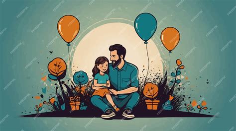 Ilustración de un padre y una hija en un entorno de fantasía.