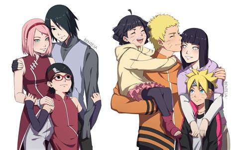 Sasuke Uchiha con su familia: Sakura, Sarada y Boruto