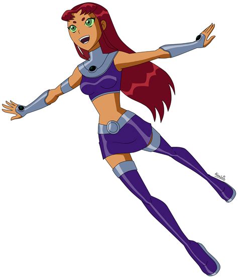 Starfire volando y lanzando fuego estelar