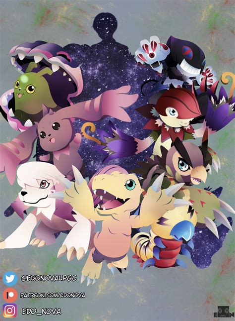 Ilustración de varios Digimon