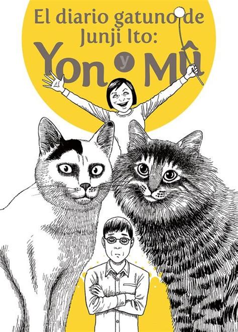 Ilustración de Junji Ito con sus gatos Yon y Mû