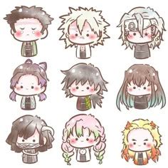 Ilustración chibi de los Pilares de Demon Slayer
