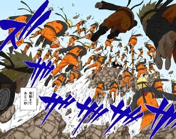 Naruto Uzumaki usando el Jutsu: Multiclones de Sombras