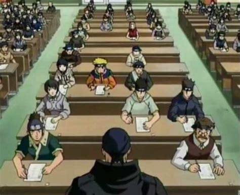 Sala de examen Chunin durante la prueba escrita