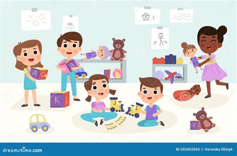 Ilustración de una guardería acogedora con niños jugando