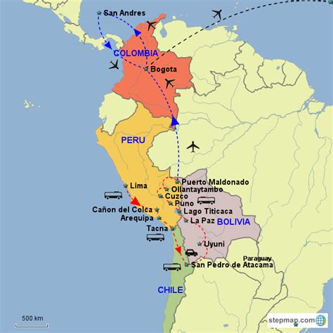 Mapa de Colombia y Perú