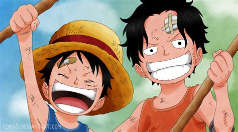 Ilustración de Ace y Luffy de niños