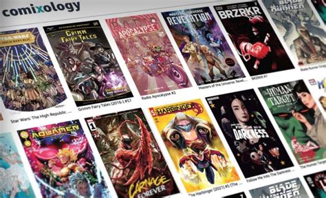 Interfaz de la aplicación ComiXology mostrando portadas de cómics y mangas