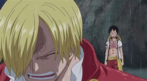 Sanji hablando con Luffy entre lágrimas