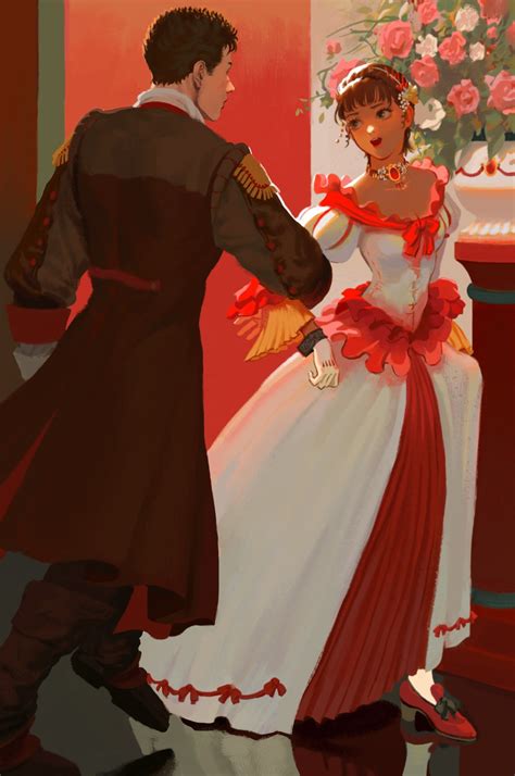 Ilustración de Casca con vestido carmesí