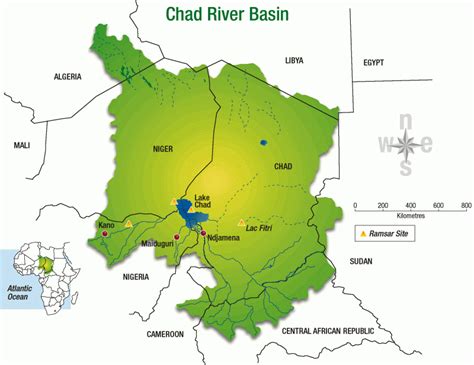 Mapa de la cuenca del lago Chad y las áreas afectadas por Boko Haram