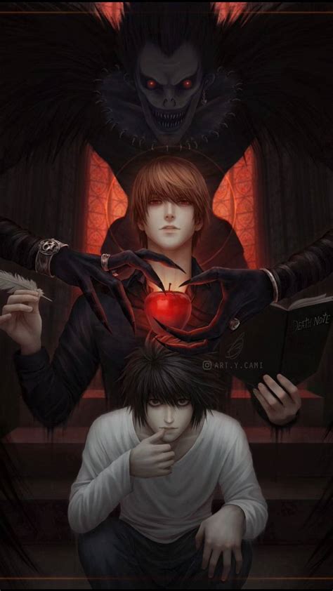 Ilustración de Ryuk interactuando con Light Yagami