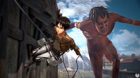 Pantalla de juego de Attack on Titan 2 mostrando combate