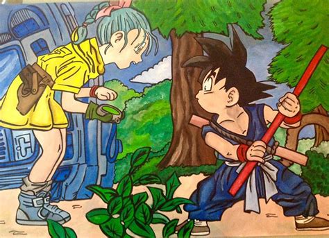 Ilustración de Goku y Bulma en su primer encuentro.