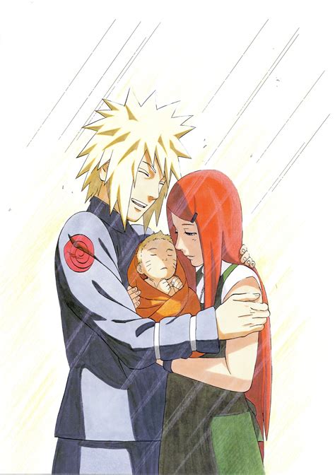 Kushina y Minato protegiendo a Naruto del ataque de Kurama