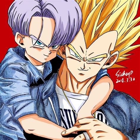 Trunks niño con su padre Vegeta