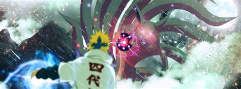 Ilustración de Minato Namikaze luchando contra el Nueve Colas