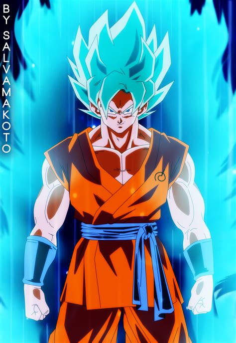 Goku en estado Super Saiyajin Azul ejecutando un Kamehameha
