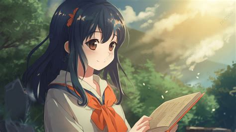 Ilustración de un personaje de anime con un libro de doujinshi