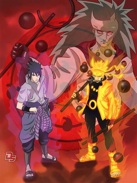 Ilustración de Naruto con el Rinnegan y el poder del Sabio de los Seis Caminos