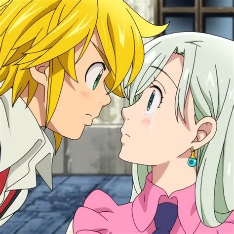 Meliodas y Elizabeth mirándose fijamente