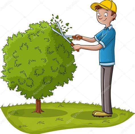 Ilustración de un jardín con un hombre trabajando y otro observando.