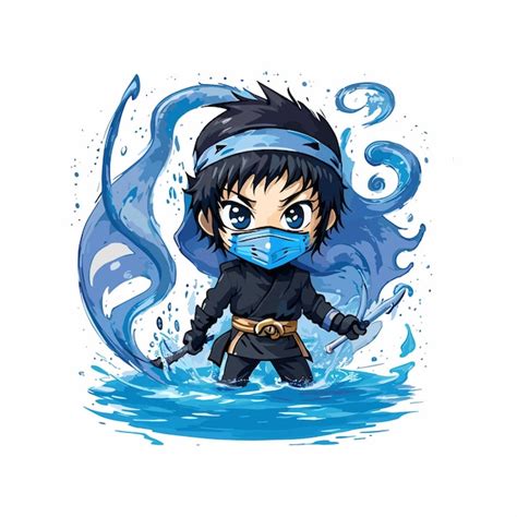 Ilustración de ninjas usando técnicas de Elemento Agua