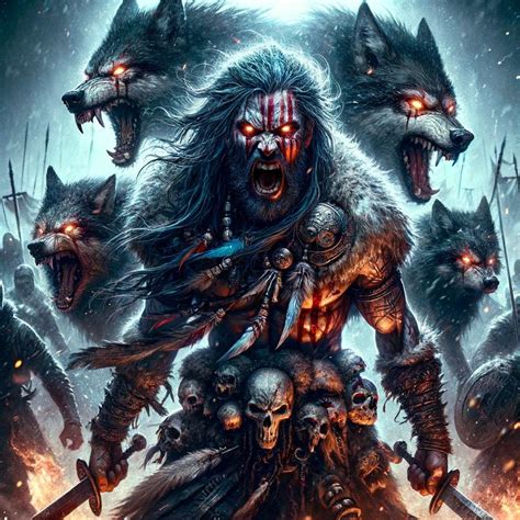 Ilustración de guerreros lobo o Berserkers reclamando a sus parejas.