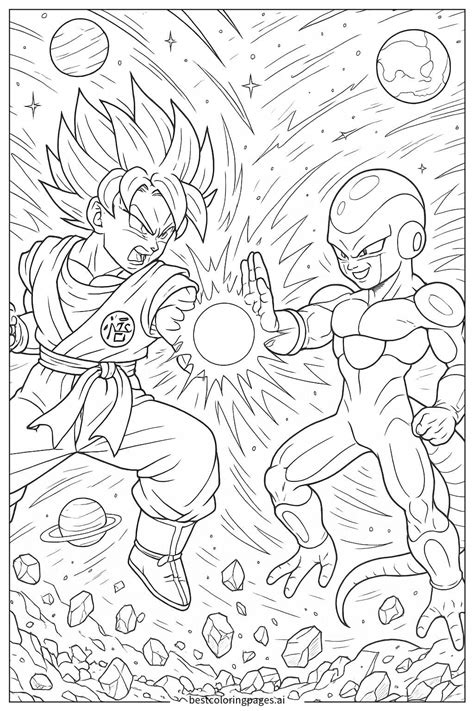 Ilustración de Goku y Vegeta luchando en el espacio