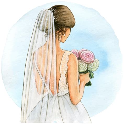 Ilustración de una novia misteriosa con velo