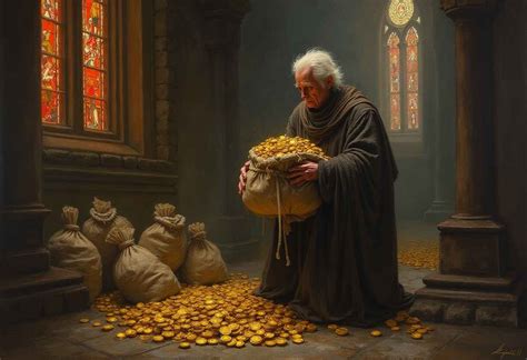 Ilustración de la avaricia con monedas y tesoros